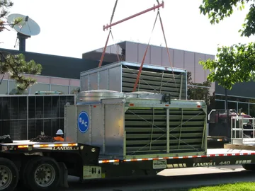 BAC cooling towers being unloaded from a flatbed truck